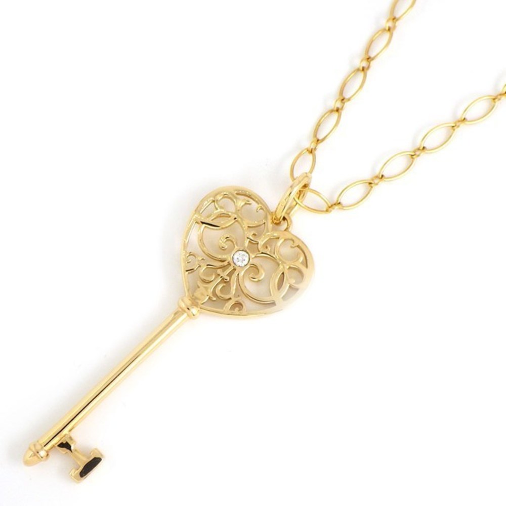 Tiffany Oval Link Chain Enchanted Heart Key Necklace Diamond Pink Gold
